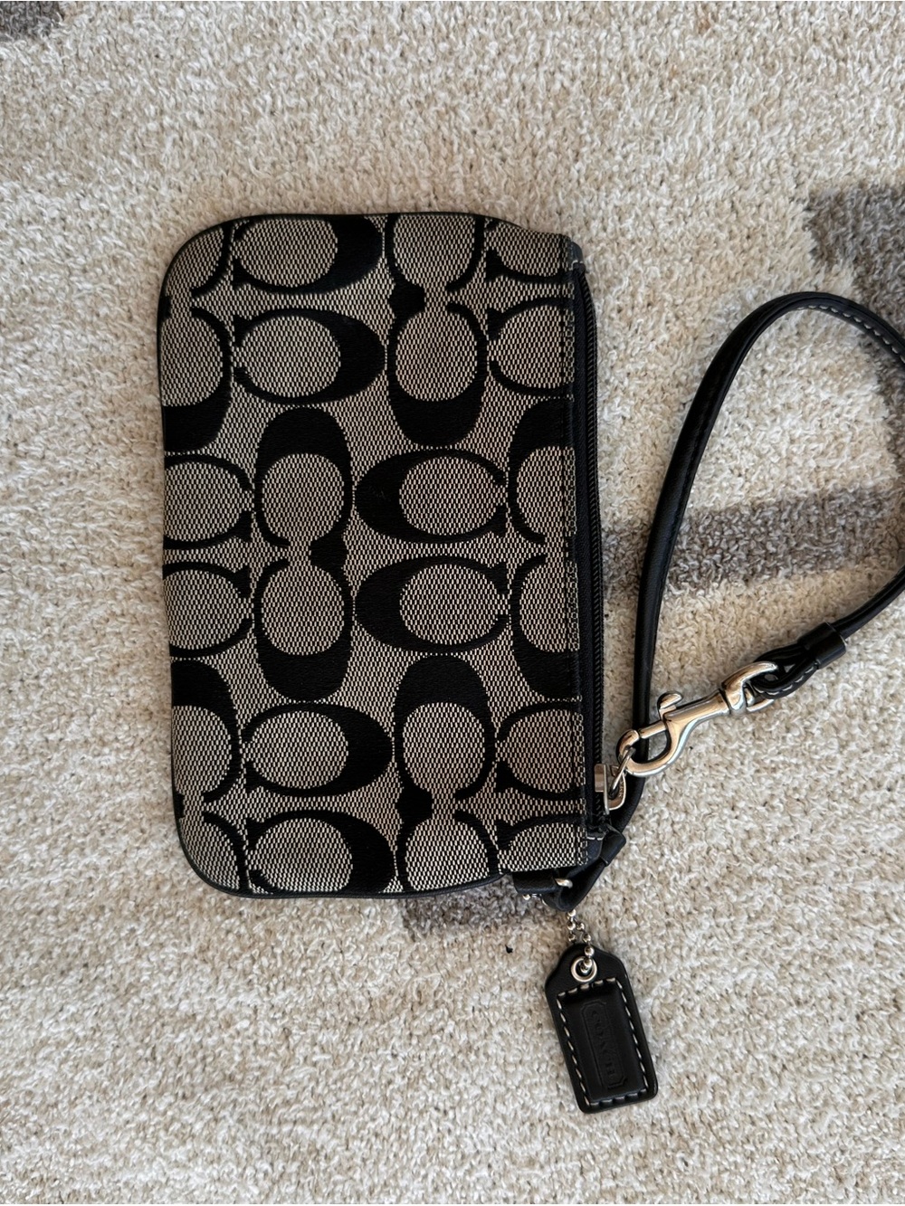 Coach Black and Tan Signature Wristlet Clutch